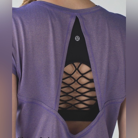 Lululemon Women’s Sweaty Or Not Crop Tee Heathered Iris Flower / Gold Size 8-10 - Picture 9 of 9